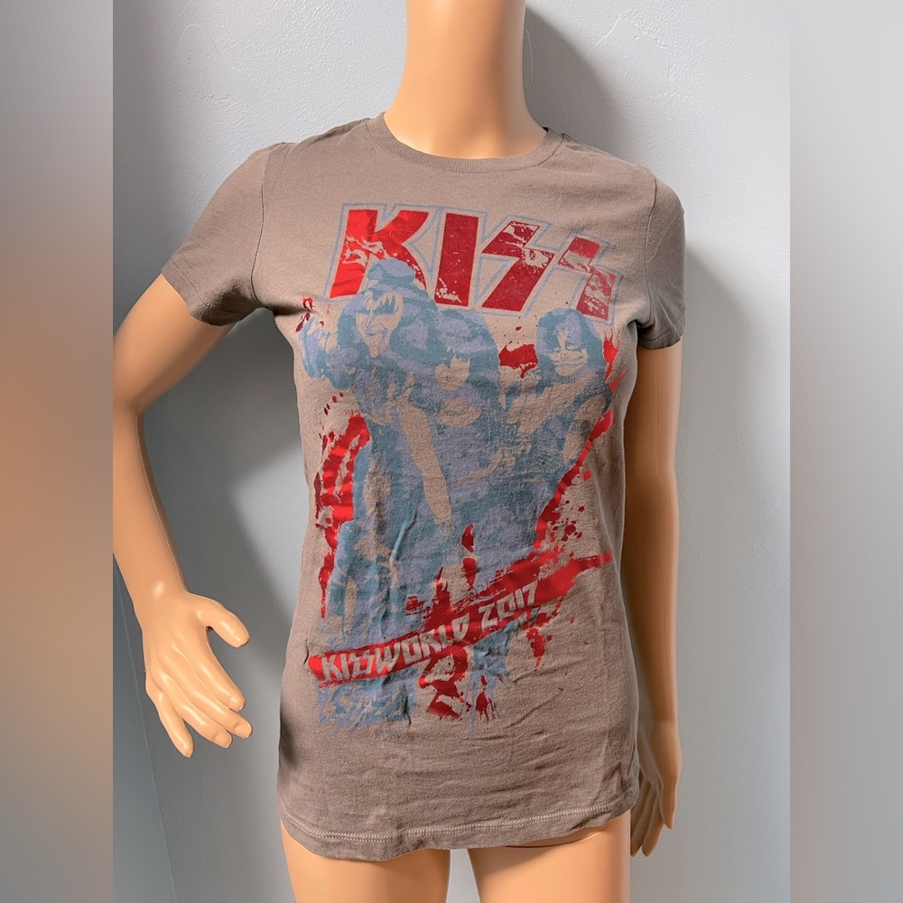 KISS Shirt Womens Small Gray Red Tour Concert Band Rock Ladies 2017 NEW